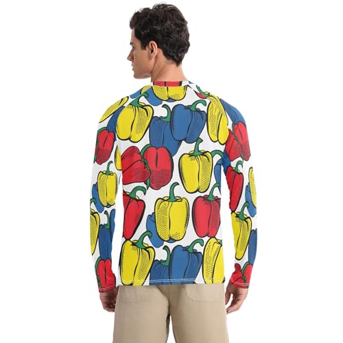 Bolaz Mens UV Protection Shirts Rash Guard Long Sleeve UPF 50+ Bell Pepper Quick Dry S2