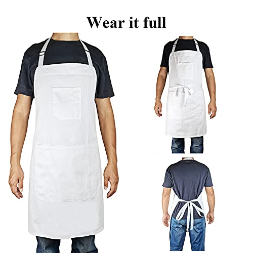 Dccpaa 100% Cotton Professional Chef Apron For Men And Women,Adjustable Bib With Roomy Pockets For Cooking Kitchen Bbq Grill Barber And Drawing(White) #TOP2