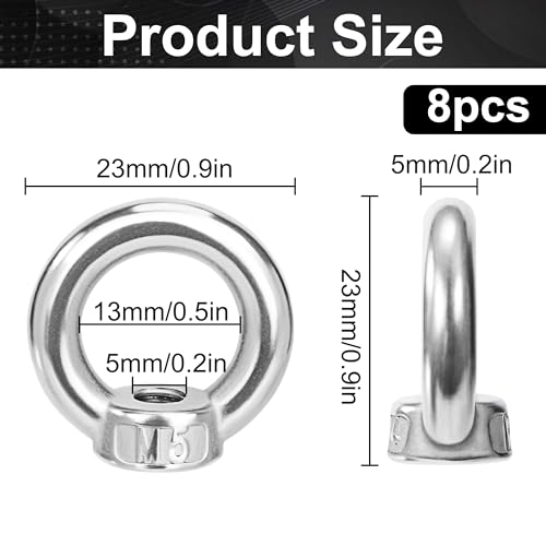 QIMEI-SHOP Ringmutter M5 Ösenmutter 304 Edelstahl Ringmuttern Augenmutter Hardware Ringösen Ringförmige for Befestigen Hängende 8 Stück