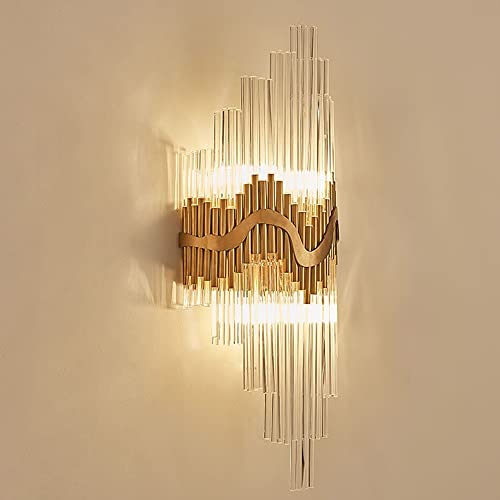 Sduytdg Elegant Crystal Wall Sconce Over Mirror,Bedside Sconces In Gold Finish, Bathroom Wall Mount Sconce,Vanity Light Fixture,Modern Crystal Light Fixture #TOP2