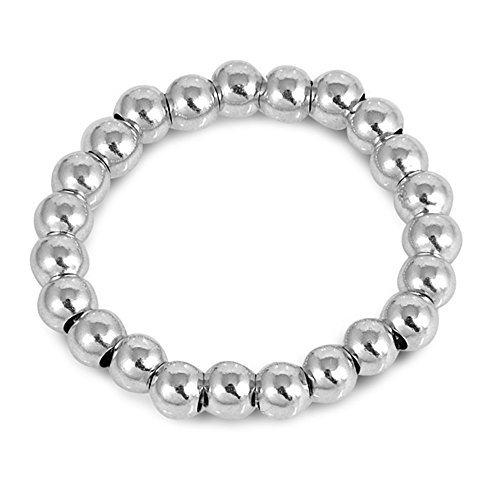 CloseoutWarehouse 925 Sterling Silver Stretchable Beaded Ring