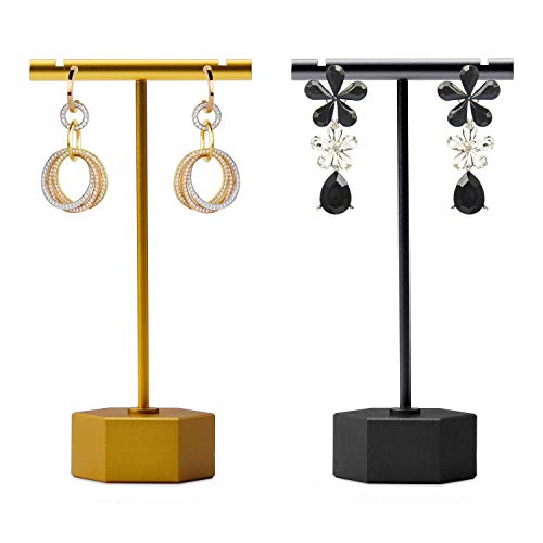 Oilrv Copper Metal Earring Display Stand Small T Stand Women Girls Earring Holder for Jewelry Trade Show/Retail Store/Countertop Jewelry Photography Props(Hexagonal Base) - Thumbnail 4