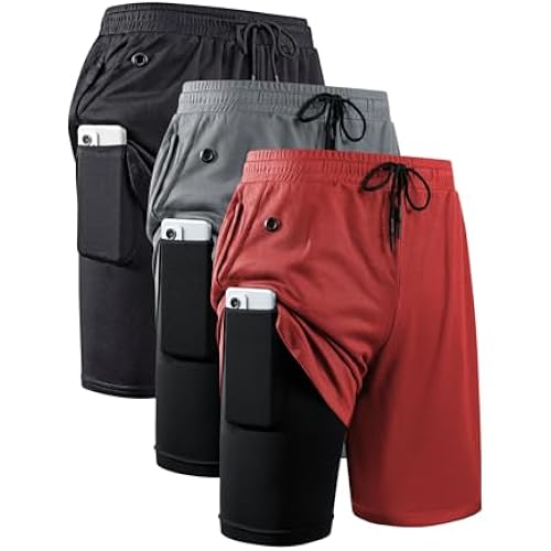 JWJ Mens 2 in 1 Running Shorts Quick Dry Gym Athletic Workout Clothes with Side Pockets