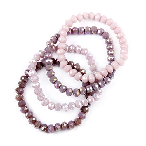 Image of RIAH FASHION Bohemian Multi-Layer Beaded Stacking Bracelet - Versatile Stretch Strand Statement Wrap Slip-on Cuff Bangle Shiny Crystal Bead Metallic, USA Flag, Rainbow Pride