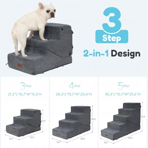 SIEMOUR 3-Step Dog Stair and Ramp for Small Dogs and Cats, Pet Steps for Sofa and Couch with Non-Slip Bottom, Grey by SIEMOUR - Used condition - Image 2