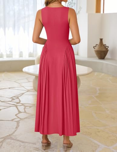 Image of ZESICA Womens 2026 Summer Sleeveless Square Neck Sundress Casual Long Flowy A Line Beach Vacation Maxi Dresses