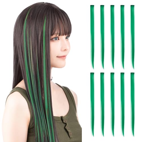 CLASSE 10Pcs Clip in colored hair extensions, 22inches colorful Party