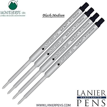 Lanier Combo Pack - 4 Pack - Monteverde Soft RollTM Ballpoint W13 Paste Ink Refill Compatible with Most Waterman Style Ballpoint Pens - Black (Medium Tip 0.7mm)