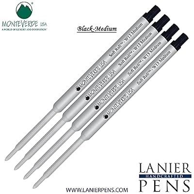 Lanier Combo Pack - 4 Pack - Monteverde Soft RollTM Ballpoint W13 Paste Ink Refill Compatible with Most Waterman Style Ballpoint Pens - Black (Medium Tip 0.7mm)