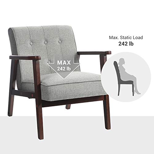 Songmics Leisure Chair With Solid Wood Armrest And Feet, Mid-Century Modern Accent Sofa, For Living Room Bedroom Studio, Light Gray #TOP7