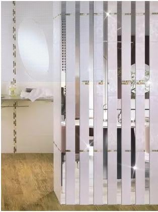 Image of Bikri Kendra - 60 Strip Designed Mirror Sticker for Wall, Acrylic Sticker, Decorative Mirror Sticker for Wall, Acrylic Stickers, Wall Stickers for Hall Room, Bedroom. (StripSilver60)