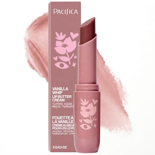 Pacifica Vanilla Whip Lip Buttercream, Tinted Lip Balm, Vegan and Cruelty Free, Rich Cushion Texture Melts Into Lips, Lasting Hydration and Soft Shine, Buildable Mineral Tint