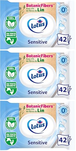 Lotus Papier Toilette Humide Sensitive - Sans colorant, ni parfum - Fibres FSC 100% d’origine naturelle - 42 feuilles (lot de 3)