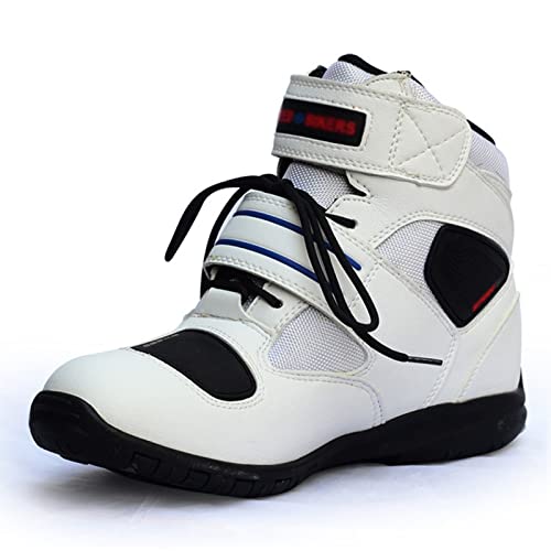 Zapatos De Moto De Hombre, Zapatillas De Moto Transpirables, Botas De Moto De Ocio, Zona del Tobillo Corta Y Reforzada con Suelas Antideslizantes (Color : White, Size : 44 EU) Cover