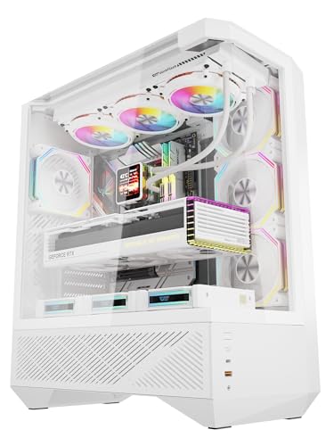darkFlash DY460 ATX Full-Tower PC Gaming Case, High Airflow, 4×ARGB PWM Fans Included, 330° Full-View Tempered Glass, Separate PSU chamber, Supports RTX 5090 up to 400mm, 360mm Radiator Support, White