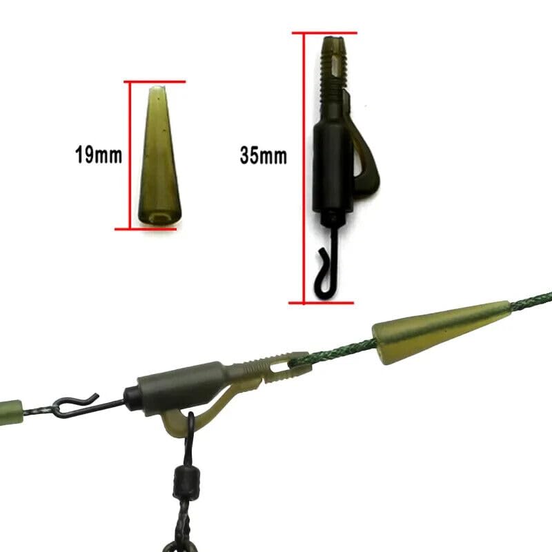 10x Quick Change Hybrid Clips with Tail Rubbers - Carp Fishing Terminal Tackle Set, Green - Image 3