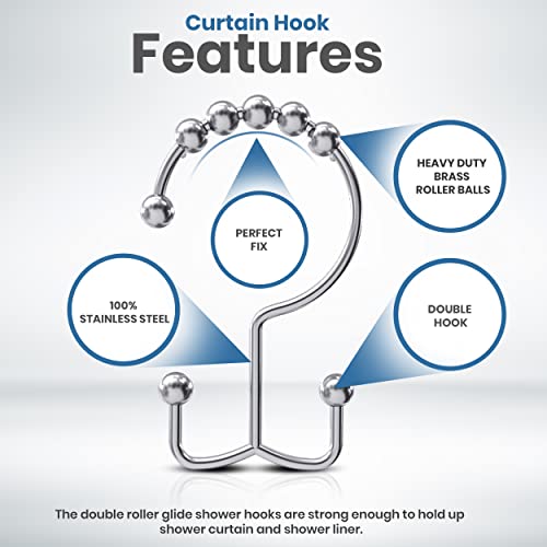 Utopia Bedding - Shower Curtain Hooks Rings, Rust-Resistant Metal Double Roller Glide Shower Hooks For Bathroom Shower Rods Curtains, Set Of 12 - Chrome #TOP2