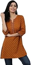 ALENJAN Floral Print Rayon Kurta for Women | Regular Fit Top | Top for Office | Kurti for Women | Women's Tunics Tops | Mustard