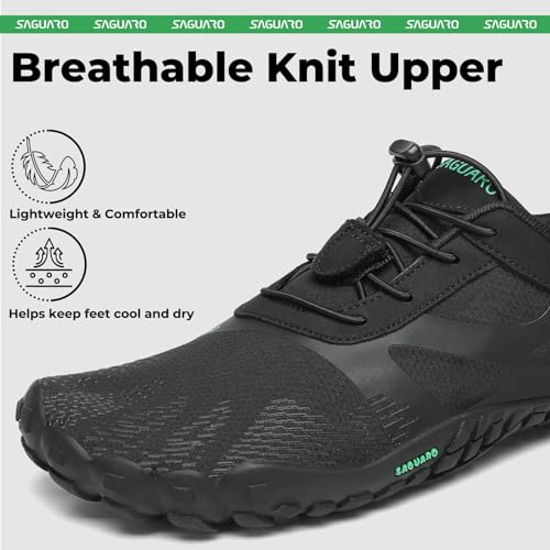 SAGUARO Barefoot Shoes – Unisex Wide Toe Box Zero‑Drop Minimalist Trail Running & Hiking – All Black angle 3