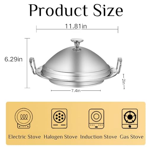 Stainless Steel Moroccan Tagine Pot, Large Moroccan Tajine Casserole with Cone-Shaped Lid, 11" Tagine Cooking Pot with 2 Handles