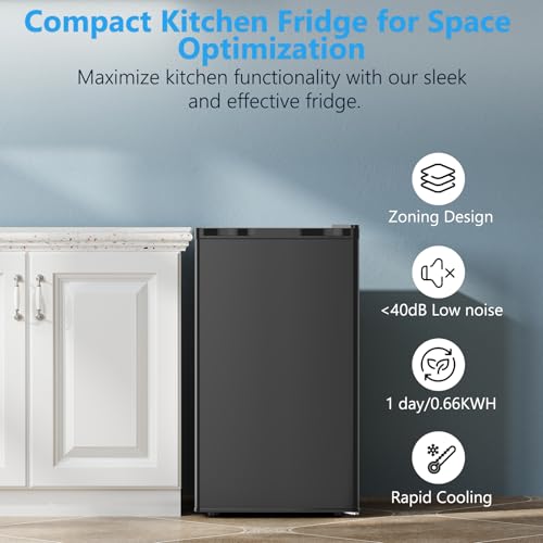 COWSAR 3.2 Cu.Ft Dorm Fridge with Freezer, Single Reversible Door Compact Refrigerator, Adjustable Thermostat, 2 Removable Shelves, Commercial Drink Fridge for Bedroom, Office, Kitchen, Dorm, Black by COWSAR - Image 6