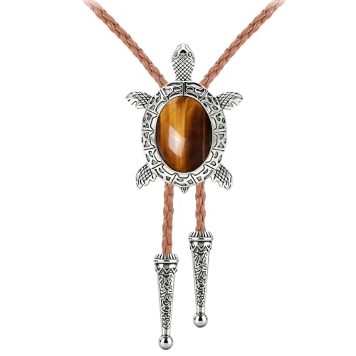 Image of Jeilwiy Bolo Tie for Men Western Cowboy Tie Necklace Gold Bolo Tie Leather Necktie Halloween Tie Accessories for Women