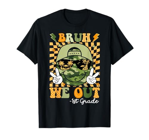 Camo Last Day of School 1st Grade We Out Bruh Kids Boy T-Shirt