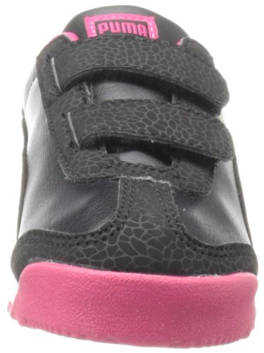 PUMA Roma Flower V Fashion Sneaker (Toddler/Little Kid/Big Kid),Black/Virtual Pink/Team Gold,3 M US Little Kid2