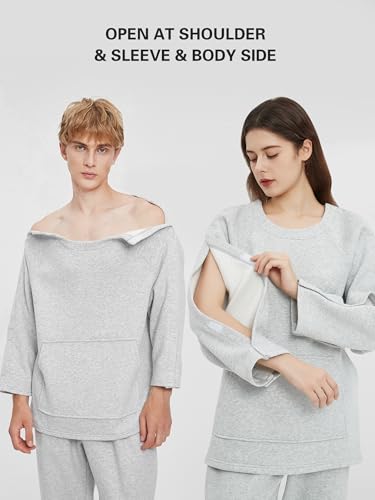 7 VEILS Unisex Post Surgery Recovery Sweater Tshirt Chest Port Access Chemo Shirt Men & Women Adaptive Clothing (S & W 2 Ver)2