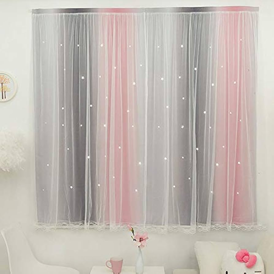 Amazon｜カーテン二重 姫系遮光カーテン 透かし彫り星柄 おしゃれ