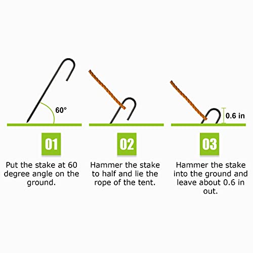 ACXFOND 12 Inch Rebar Stakes, 16Pcs Heavy Duty Rebar Stakes J Hook 2/5 Ground Stakes Tent Stakes Rust Proof Coated Ground Anchors with Chisel Point End for Camping Tent - Thumbnail 5