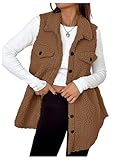 SOLY HUX Women's Button Down Fleece Outerwear Vest Sleeveless Teddy Jacket Coat Fall Winter Clothes Plain Brown Large