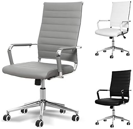 Okeysen Office Desk Chair, Ergonomic Modern High Back Ribbed, Height Adjustable Tilt, Upgraded Seat with Arm PU Wrap, Swivel Executive Conference Task Rolling Chair. (Gray)