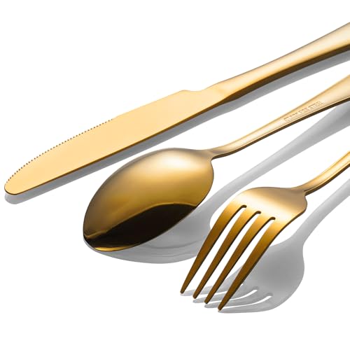 60-Pcs Gold Silverware Set - Stainless Steel Flatware Cutlery Set Service for 20, Mirror Polished Gold Flatware Set Include Forks Spoons Knives for Home, Wedding, Restaurant, Dishwasher Safe by TININA - Image 4