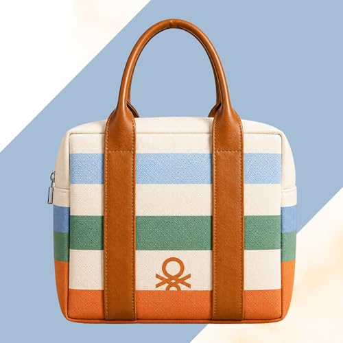 Image of United Colors of Benetton Lunch Bag Insulated for Office College School | Insulated lunch bag with bottle holder, multiple pockets, durable handles, lightweight design, suitable for women and men