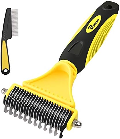 BRILLIRARE Dematting Tool+Free Stainless-Steel Comb, Pet Grooming Tool, 2 Sided Undercoat Blade Rake for Cat&Dog, Deshedding Brush for Easy Mats&Tangles Removing, No More Nasty Shedding/Flying Hair