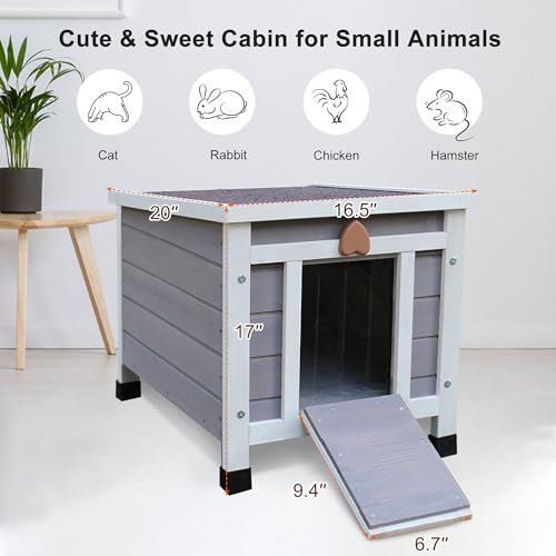 Rockever Outdoor Cat House,Outdoor cat Houses for Feral Cats Weatherproof Rabbit Hutch Small, Wooden Small Pet House and Habitats-Grey - Image 4