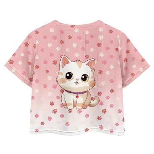 Image of Girls Summer Crop Top Outfits Short Sleeve T Shirts Kids Cute Clothes Tees Blouse