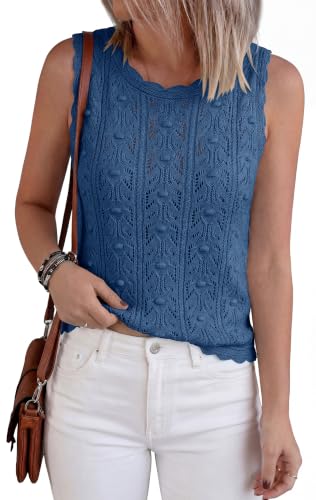 BTFBM Crochet Tank Tops for Women Hollow Out Sleeveless Loose Sweater Vest Top Summer Spring 2026 Beach Vacation Clothes(Dusty Blue, X-Large) — view 5