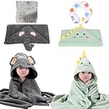 SOZOMO 2Pcs Toalla de Baño para Bebe,Toalla de Baño para Bebe con Capucha, Super Absorbente,con Toalla pequeña y Baberos...