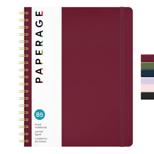 PAPERAGE Lined Spiral Journal Notebook, (Burgundy), 160 Pages, Large B5 Hardcover Journal for Women & Men, 10 in x 8.15 in - 100 GSM, Thick Paper, Spiral Notebook for Work, School & Journaling