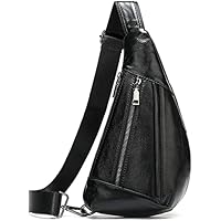 Bandolera de cuero para hombres y mujeres solo hombro pecho mochila viaje al aire libre camping casual, Negro,