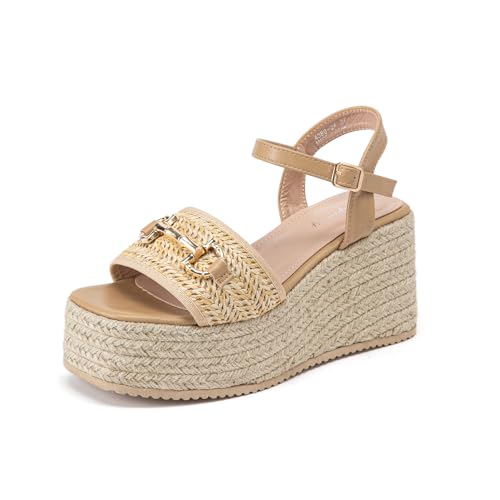 Lryweisy Espadrilles Wedge Sandals Comfortable Women Platform Sandals with Ankle Strap Dressy Summer Shoes