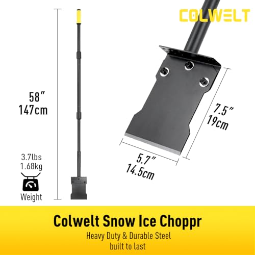 Colwelt Metal Snow Shovel 58’’, Heavy Duty Ice Scraper for Driveway, Snow Ice Chopper Shoveling Tool with Thickened Blade, Ice Shovel for Sidewalk Ice Removal, Flat Shovel Floor Cleaning Scraper - Thumbnail 7