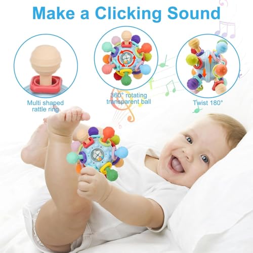 Image of Silicone Baby Teether for 3+ Months, BPA Free Soft Teething Toy, Safe Teether for Infants, Round Shape, Silicone Rudder with Ring Soothe Babies Gums
