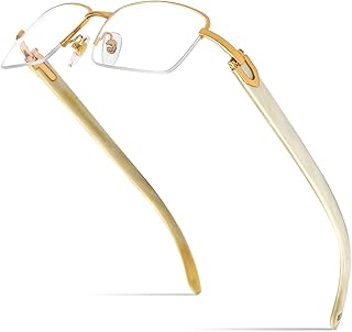 HEPIDEM 100% Really Buffalo Horn Handmade Glasses Square Rimless Luxury Eyeglasses 1027(White Half 56)