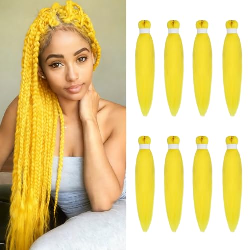 8 Pack Braiding Hair Pre Stretched - 20" 75G/Pack Premium Pre Stretched Braiding Hair Extensions, Professional Itch Free Perm Yaki Texture Prestretched Hair(Yellow)