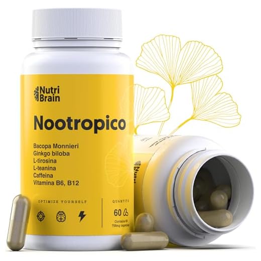Nootropico Naturale XL 60 Capsule | con Caffeina, Ginkgo Biloba, Tirosina, Teanina, Bacopa Monnieri e Vitamine | Formula per l'Energia, la Concentrazione e l'Agilità Mentale