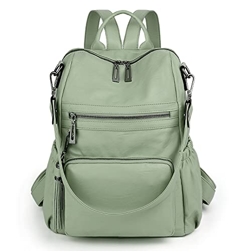 UTO Women Backpack Purse Leather Vegan Ladies Fashion Designer Rucksack Convertible Travel Shoulder Bag with Tassel Light Green