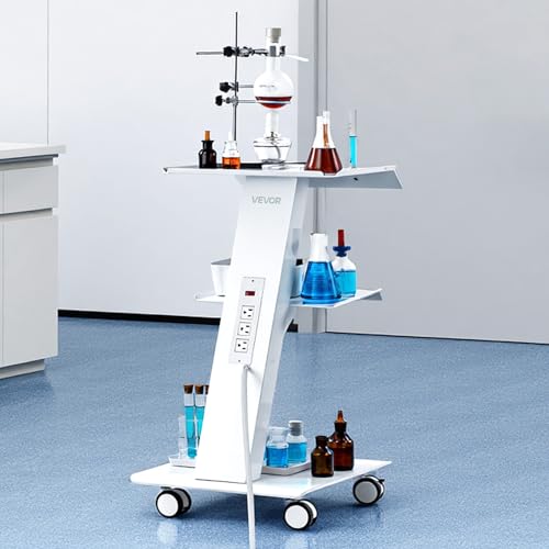 VEVOR Lab Trolley, Rolling Lab Cart with Built-in Socket, 3-Tiers Carbon Steel Mobile Trolley, Tray Rolling Clinic Cart with Swivel Wheels, 220 lbs Weight Capacity for Hospital, Beauty, Salon, Clinic by VEVOR - Image 2